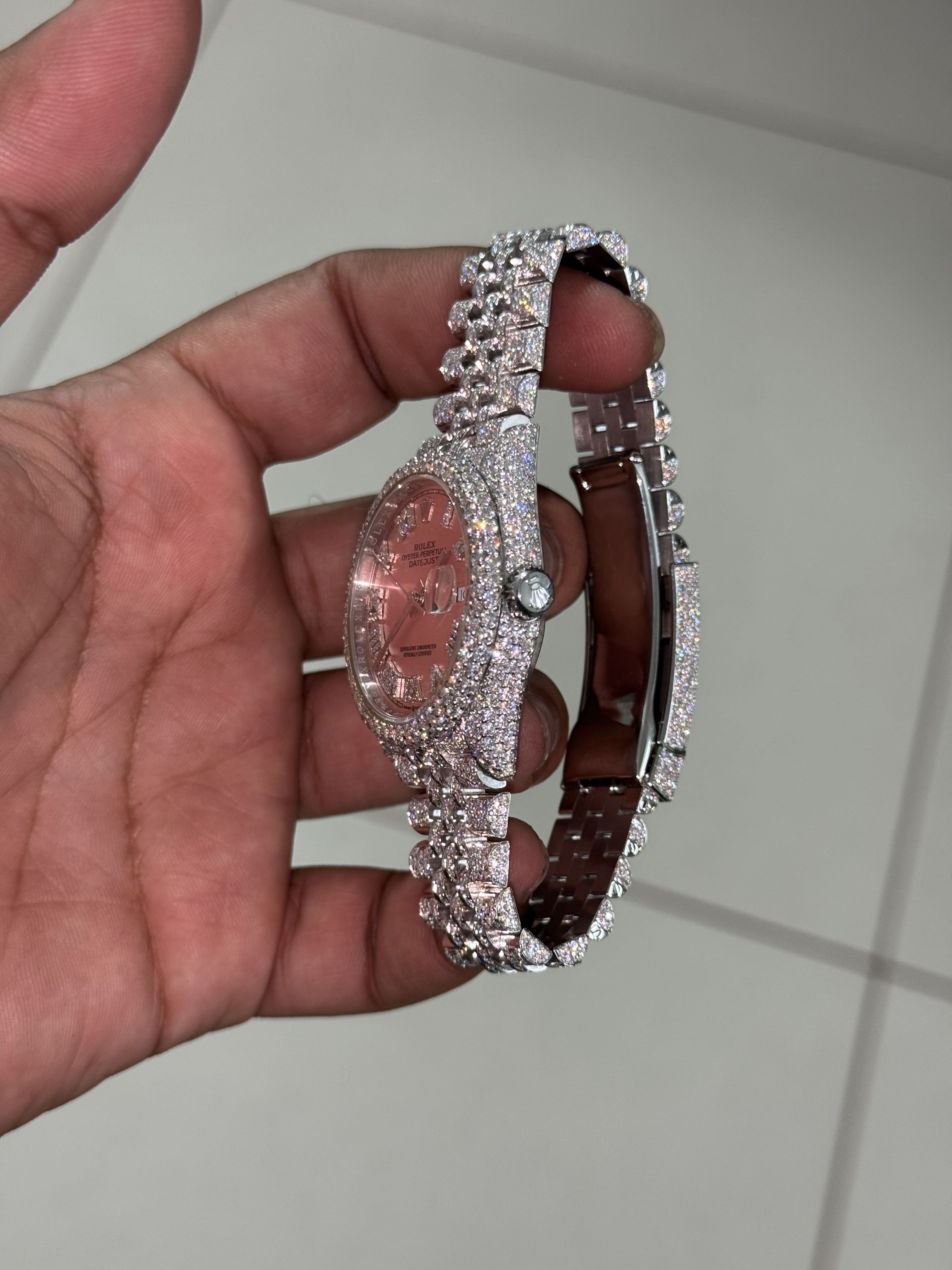 Custom Moissanite Rolex Lady Datejust - Pink Roman Dial (Full Buss Down)