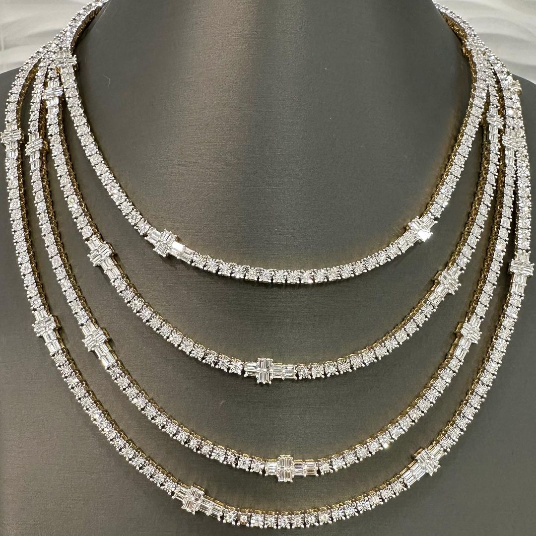 5MM Moissanite Tennis Chain With Emerald Cut Diamond Cross