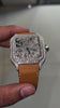 Load and play video in Gallery viewer, Iced Out Cartier Skeleton Moissanite Diamond Watch Brown Leather Strap video