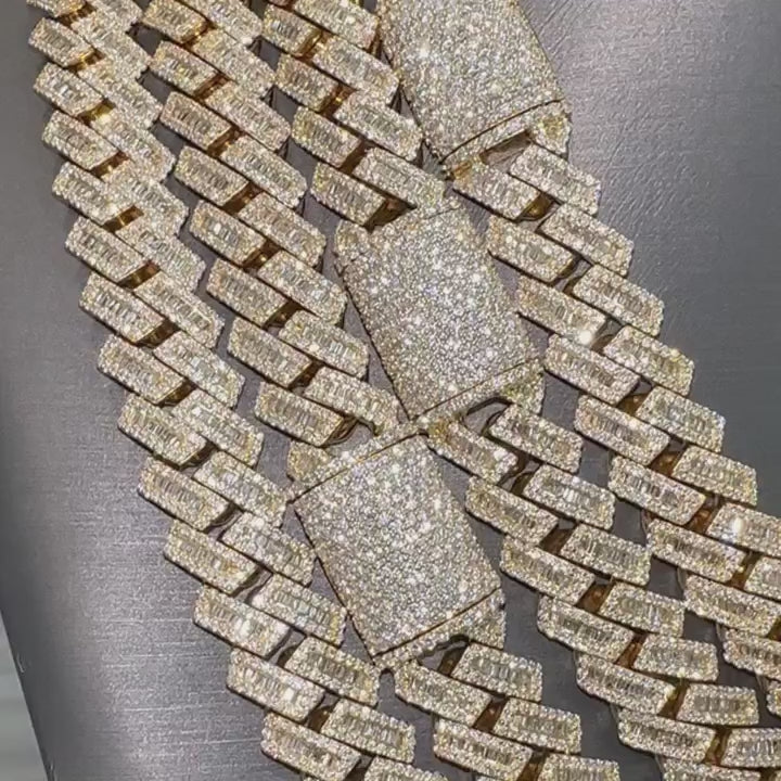 14mm Moissanite Cuban Link Baguette Diamond Chain