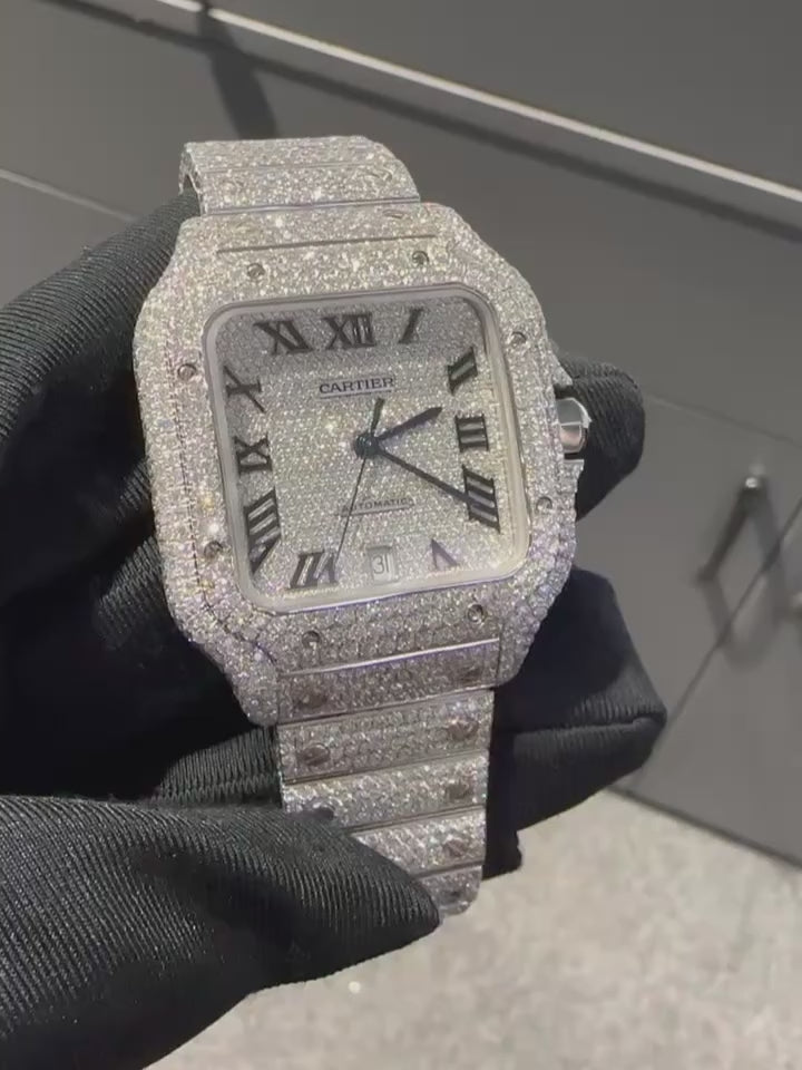 Moissanite Cartier Watch – Fully Iced Out White Gold Santos