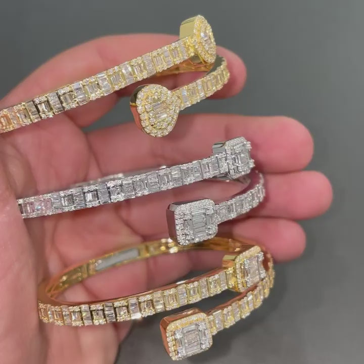 Moissanite Baguette Diamond Bracelet - Open Cuff Bangle