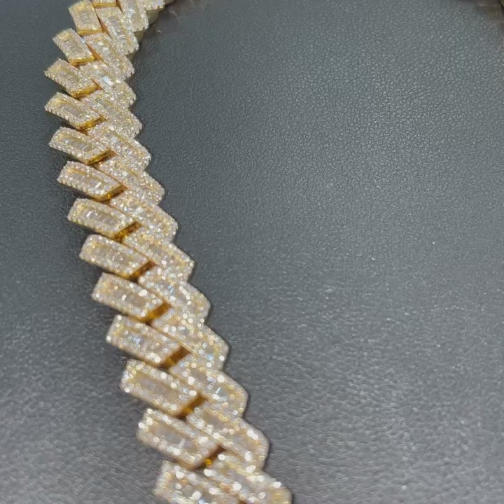 14mm Moissanite Cuban Link Baguette Diamond Chain