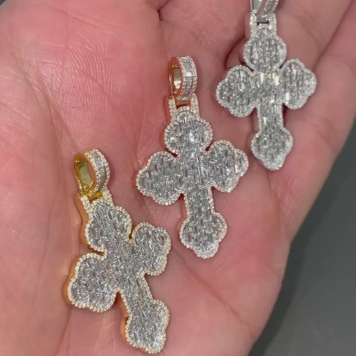 Moissanite Baguette Cross Pendant