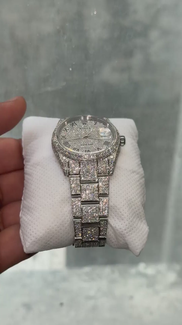 Custom Moissanite Rolex Datejust 36mm Watch - Pave Dial & Oyster Bracelet