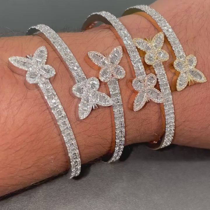 Moissanite Butterfly Baguette Diamond Bracelet - Open Cuff Bangle