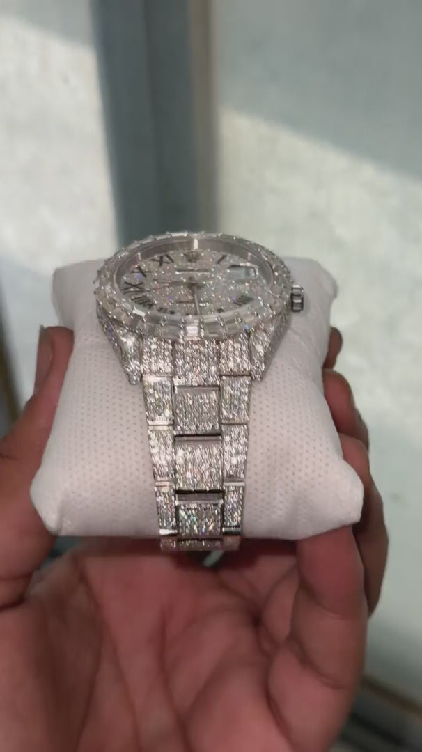 Custom Moissanite Rolex DateJust - Baguette Bezel (Full Buss Down)