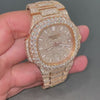 Load and play video in Gallery viewer, iced out patek philippe nautilus rose gold moissanite diamond watch