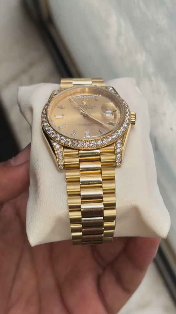 Custom Moissanite Rolex Day-Date - Yellow Gold (Round Bezel & Lugs)