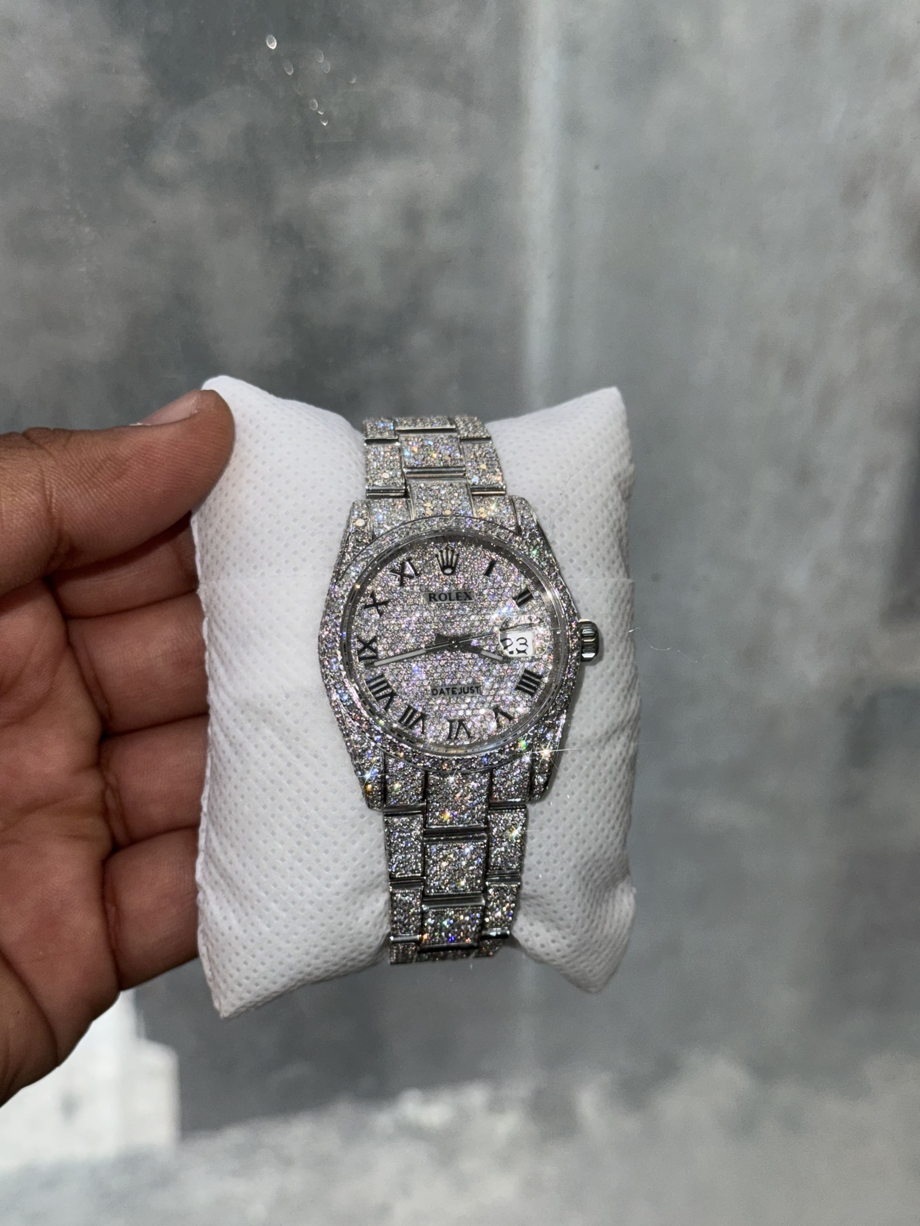 Custom Moissanite Rolex Datejust 36mm Watch - Pave Dial & Oyster Bracelet