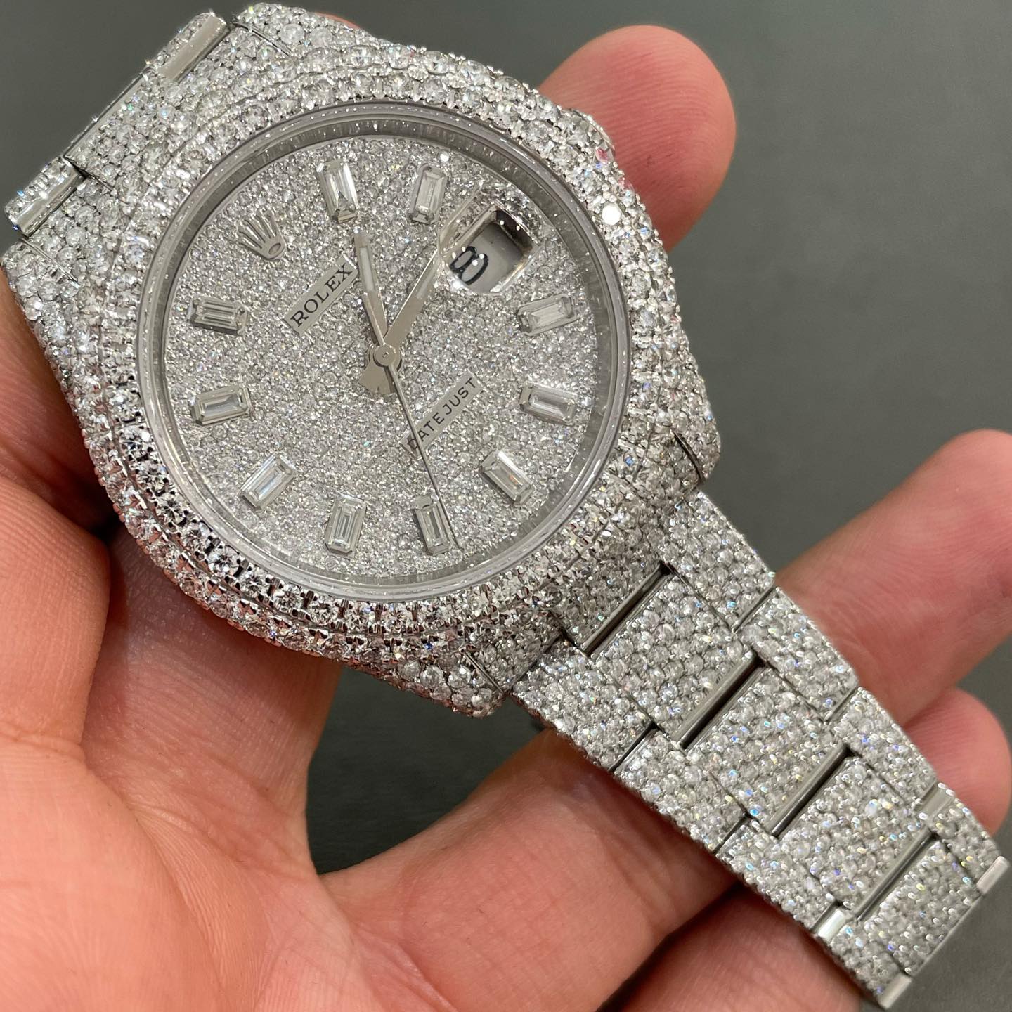 Rolex Date-Just Moissanite Diamond Watch | Iced Out Moissanite Watch | Moissanite Rolex Watch