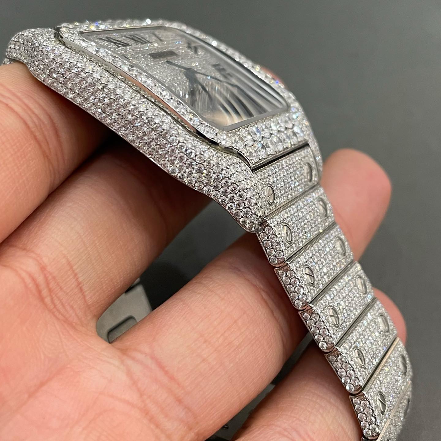 moissanite cartier watch | moissanite diamond watch | iced out cartier santos 