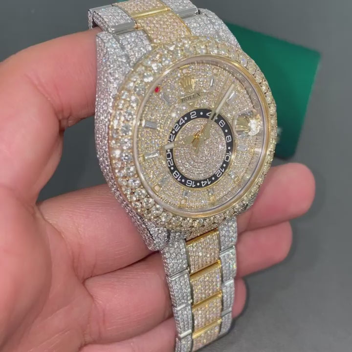 Rolex SkyDweller Moissanite Diamond Watch | Iced Out Moissanite Watch | Moissanite Rolex Watch