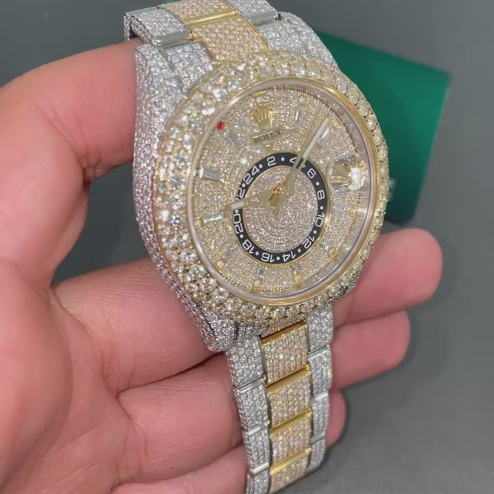 Rolex Sky-Dweller Gold Moissanite Iced Out Watch