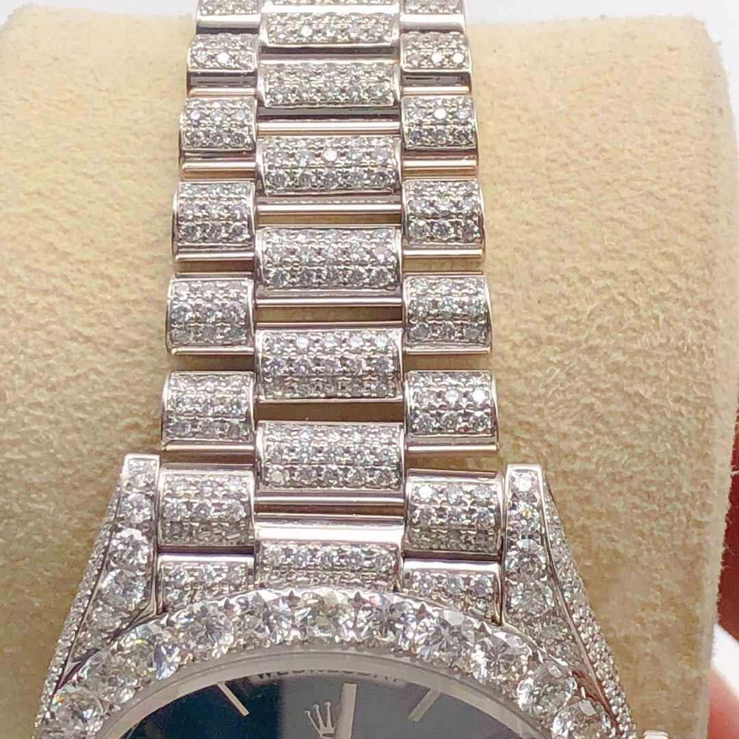 Rolex Day-Date Blue Dial Moissanite Diamond Watch | Iced Out Moissanite Watch | Rolex Diamond Watch