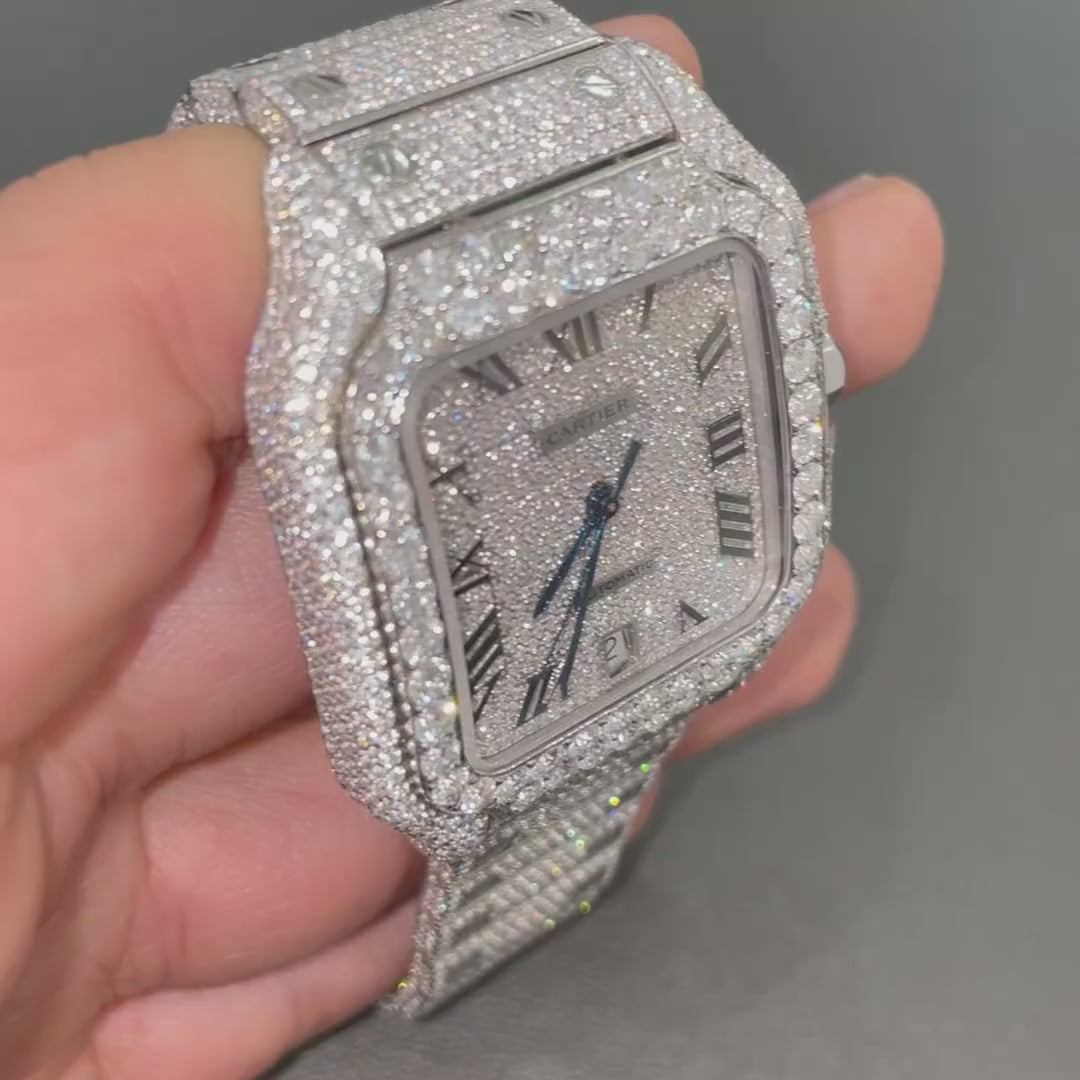 moissanite cartier watch | moissanite diamond watch | iced out cartier santos 