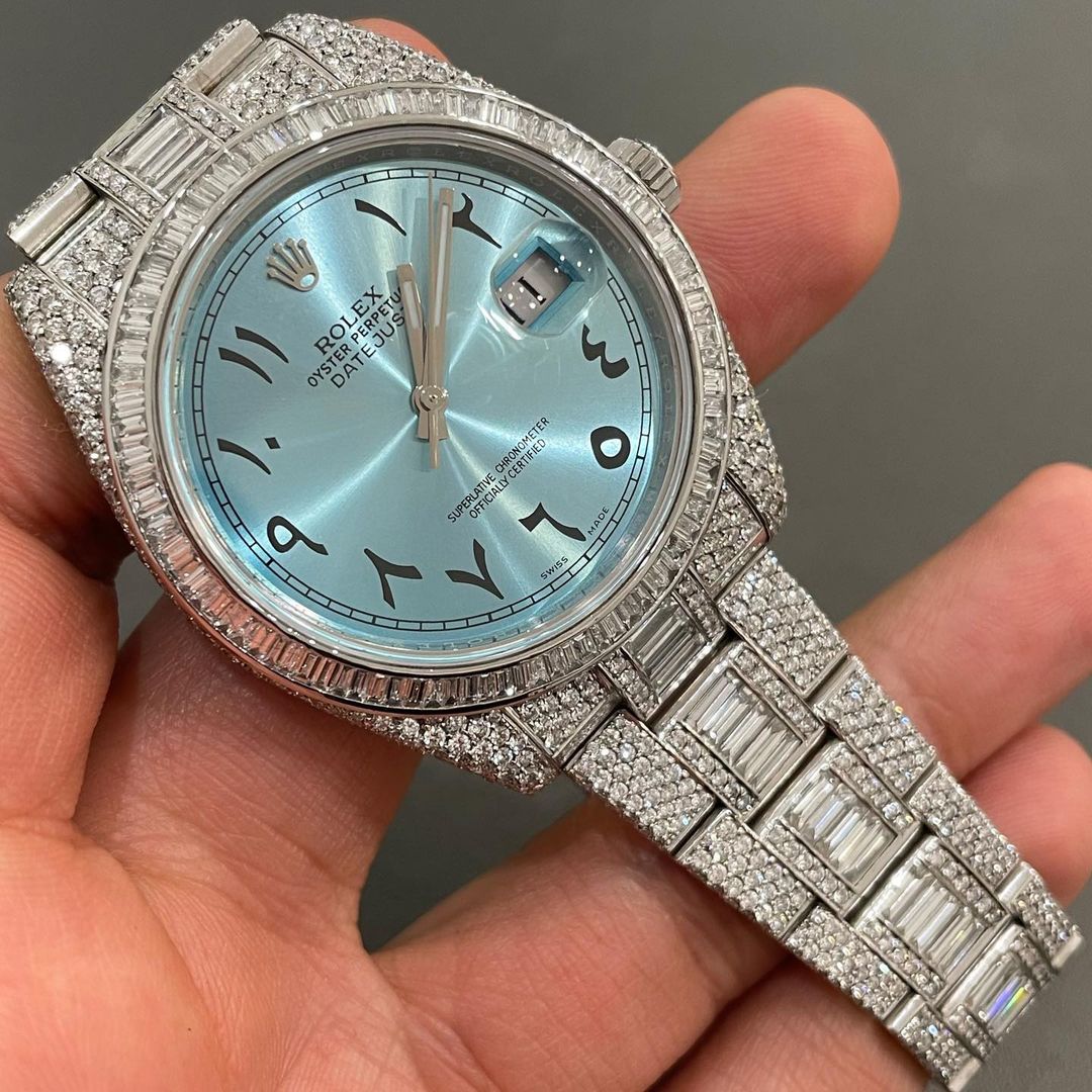 Rolex Date-Just Moissanite Diamond Watch | Iced Out Moissanite Watch | Moissanite Rolex Arabic Dial Watch