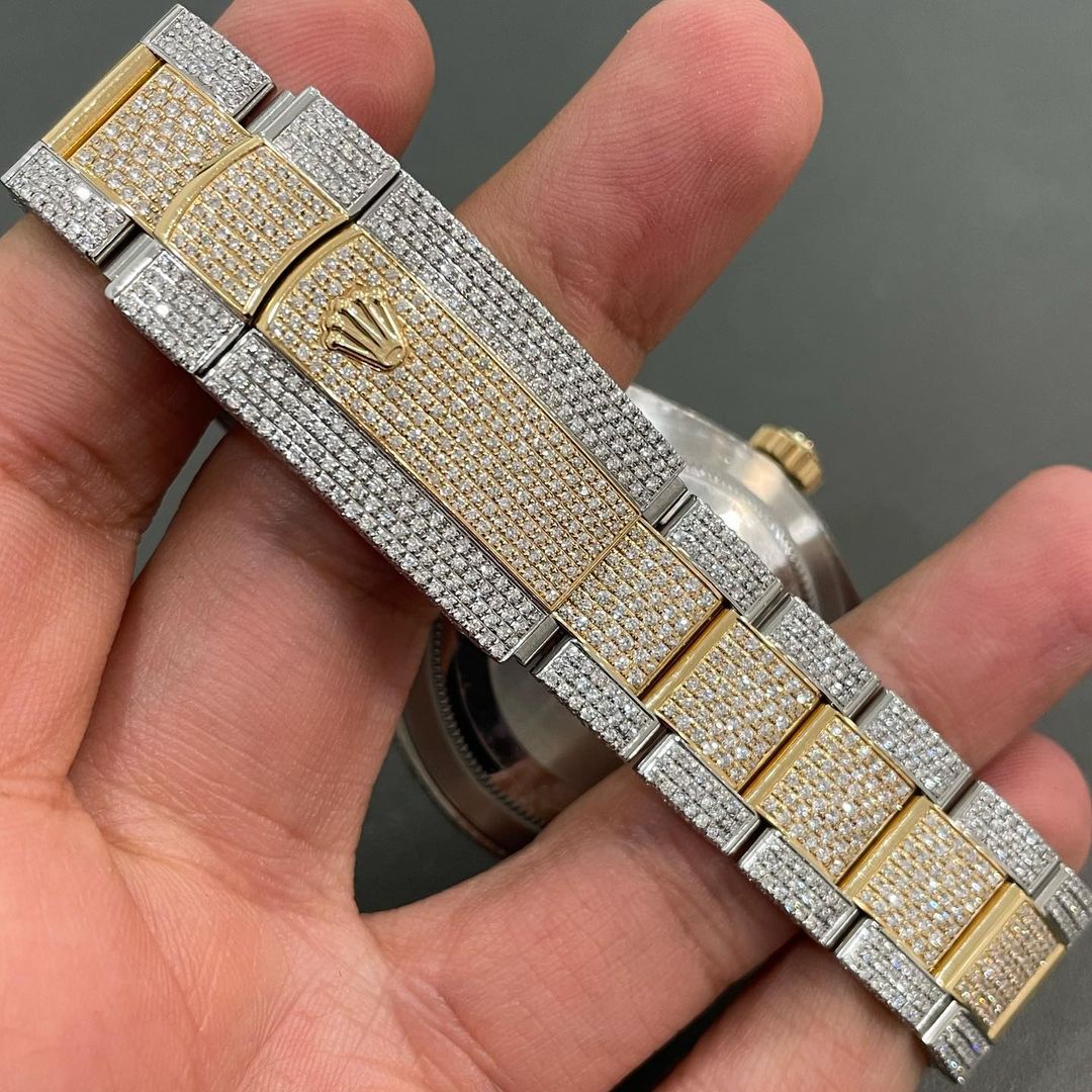 Rolex Sky-Dweller Gold Moissanite Iced Out Watch