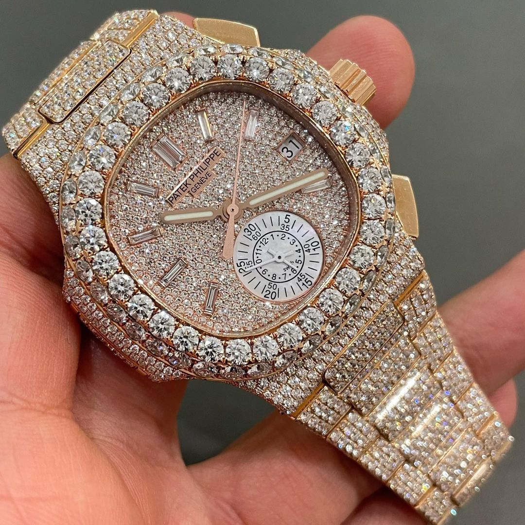 Iced Out Moissanite Patek Philippe Diamond Watch in Nautilus Chronograph