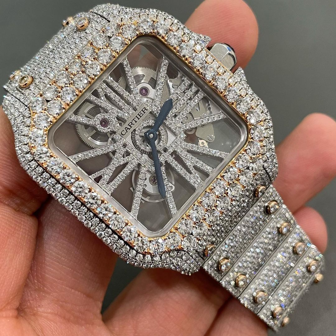 Cartier Skeleton Moissanite Diamond Watch | Iced Out Moissanite Watch ...