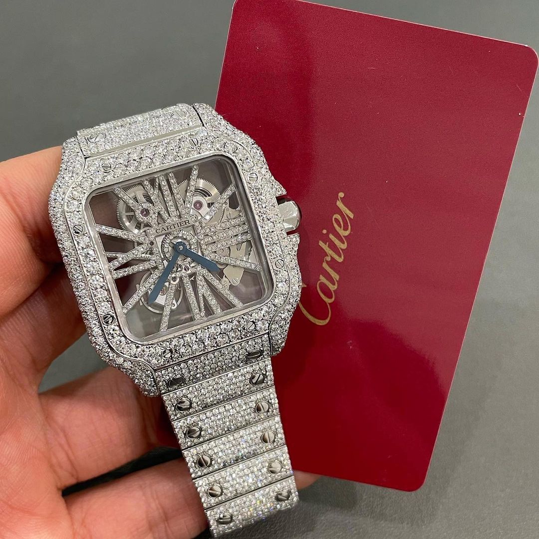 Moissanite Cartier Watch - Skeleton Iced Out VVS Diamond Watch
