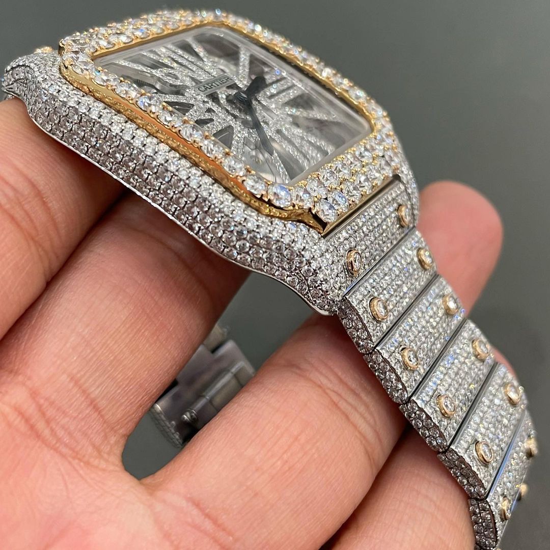 Cartier Skeleton Moissanite Diamond Watch | Iced Out Moissanite Watch | Moissanite Cartier Watch