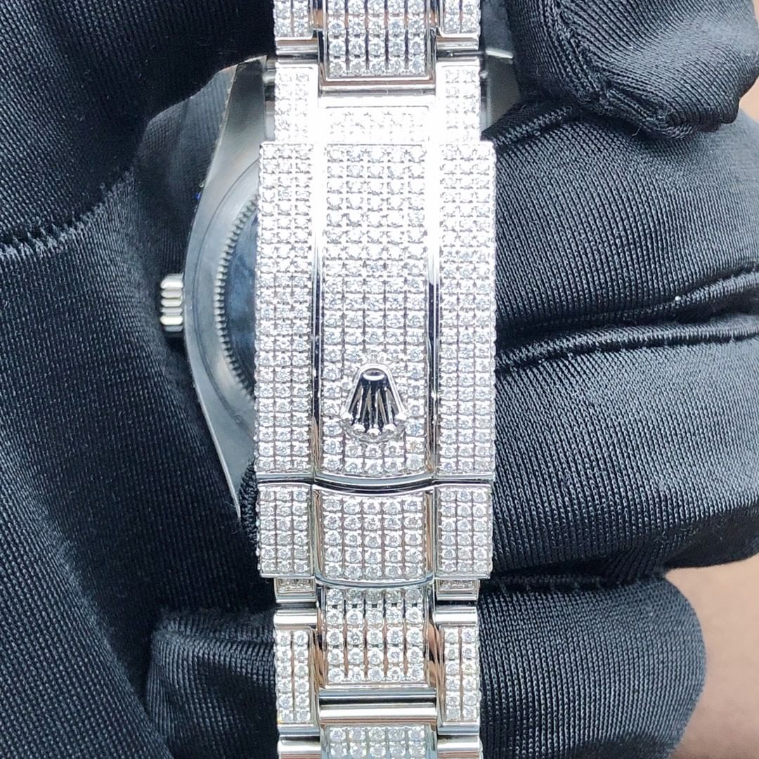 Rolex Date-Just Moissanite Diamond Watch | Iced Out Moissanite Watch | Moissanite Rolex Tiffany 41mm Dial Watch