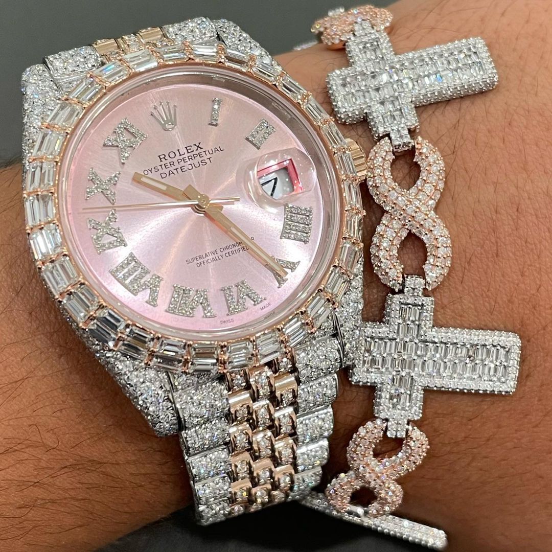 Rolex Date-Just Moissanite Diamond 36mm Women Watch | Iced Out Moissanite Watch | Moissanite Rolex Watch