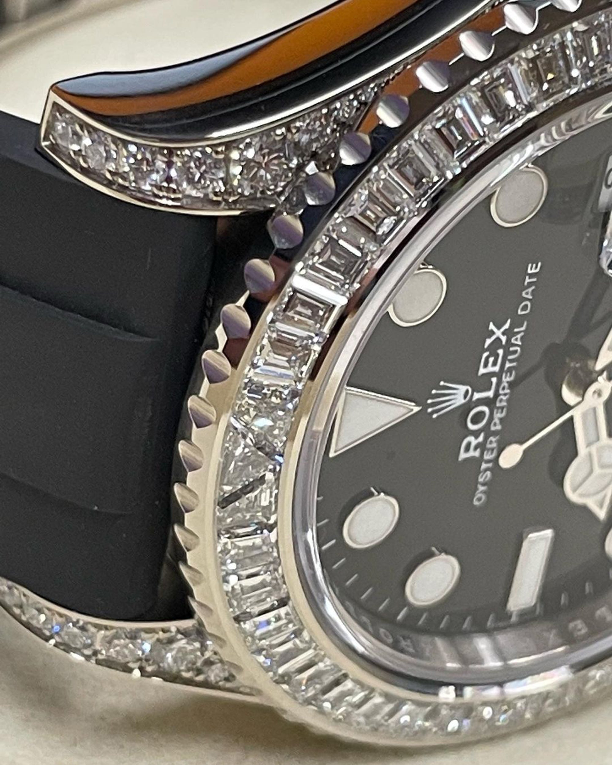 Rolex Yacht Master Moissanite Diamond Watch | Invisible Baguette Iced Out Moissanite Watch | Moissanite Rolex Watch