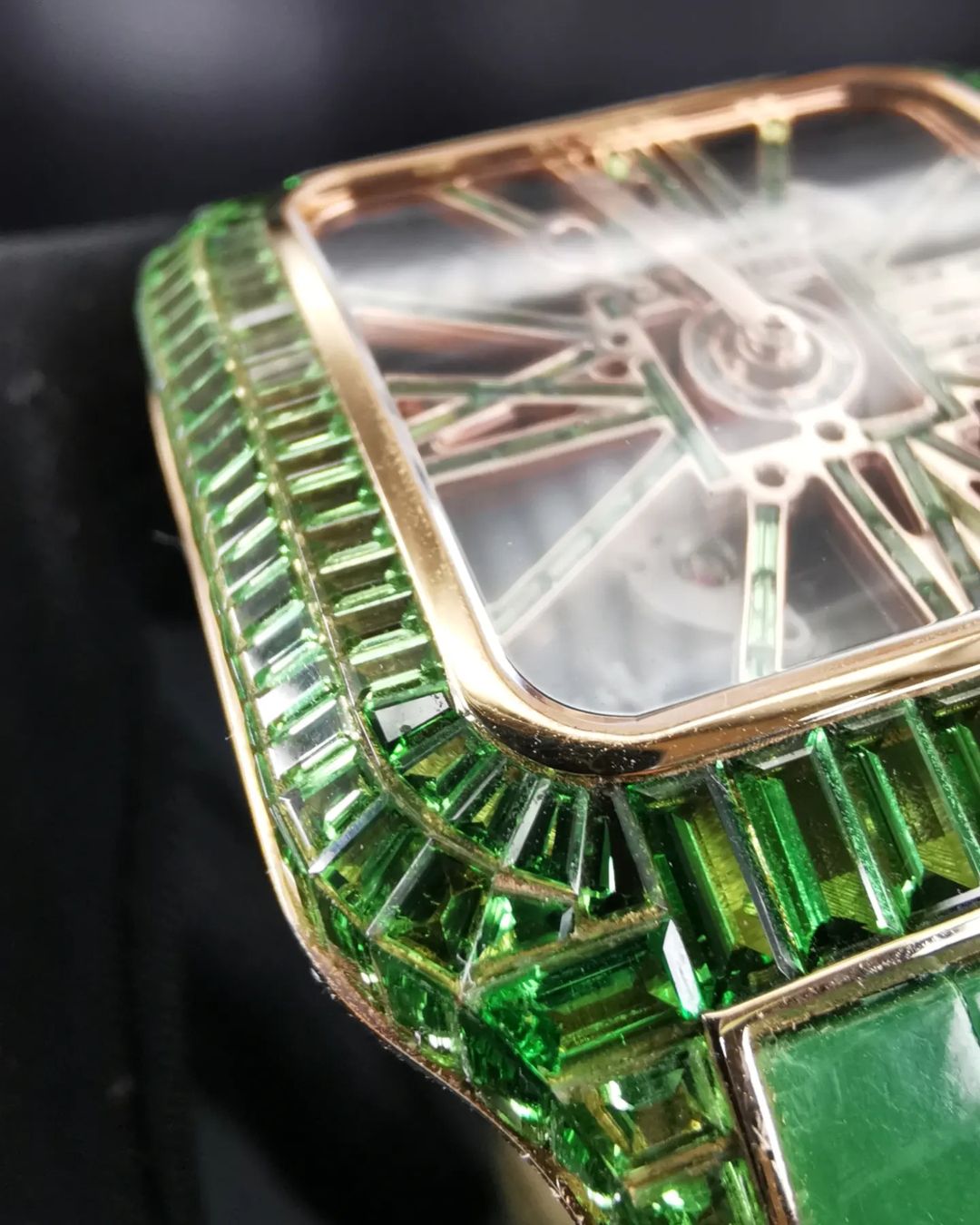 Cartier Skeleton Green Emerald Setting | Cartier VVS Diamond Watch | Cartier Moissanite Diamond Watch