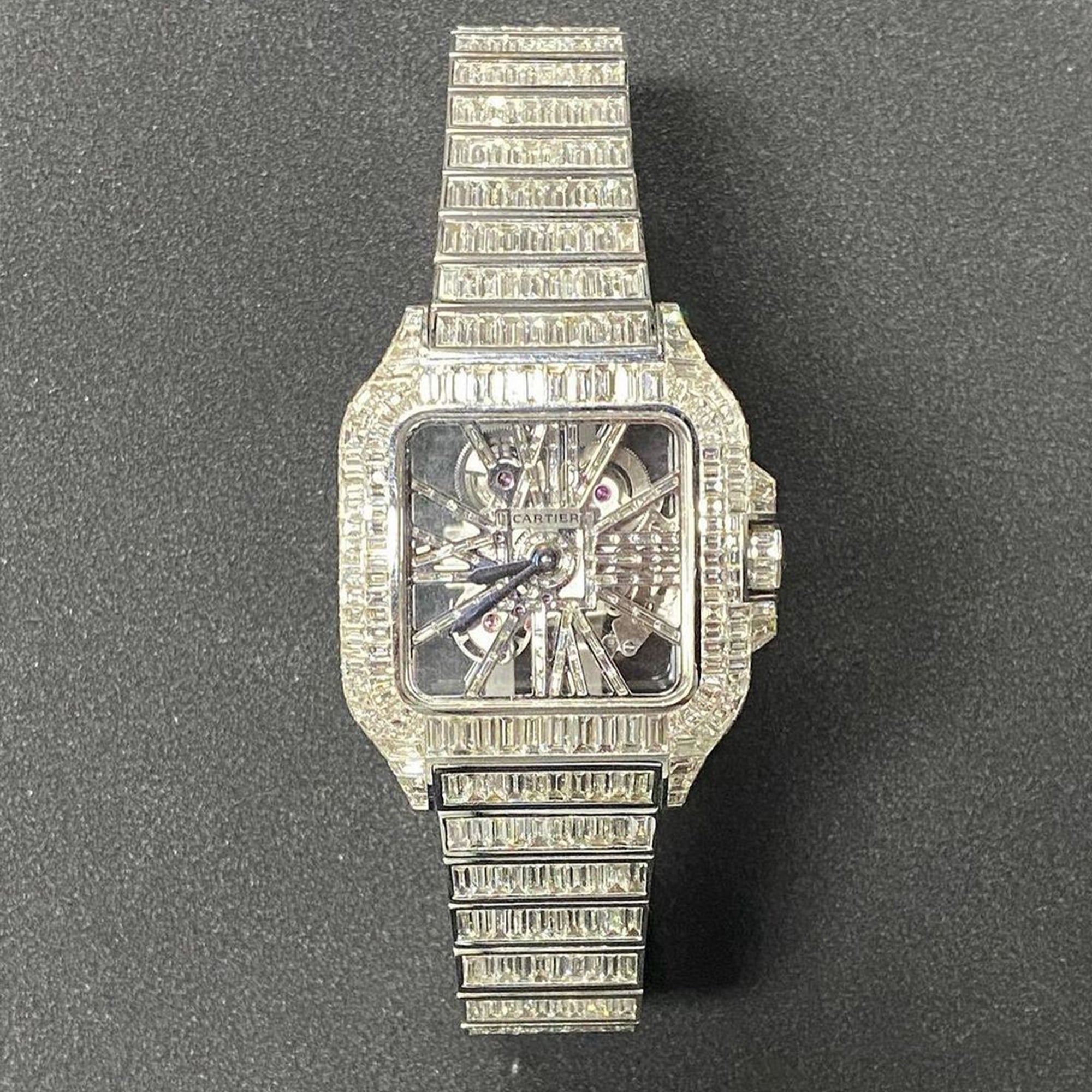 Moissanite Cartier Watch - Cartier Santos Skeleton Diamond watch