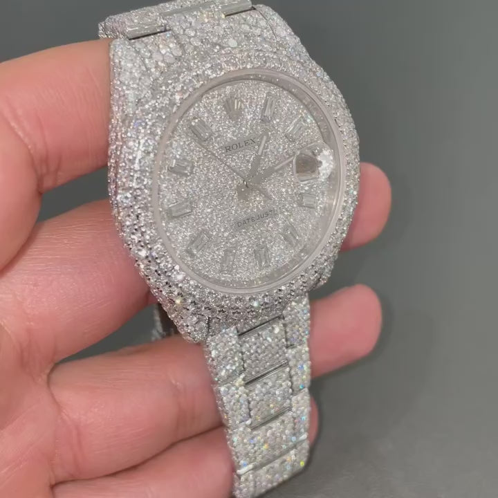 Rolex Date-Just Moissanite Diamond Watch | Iced Out Moissanite Watch | Moissanite Rolex Watch