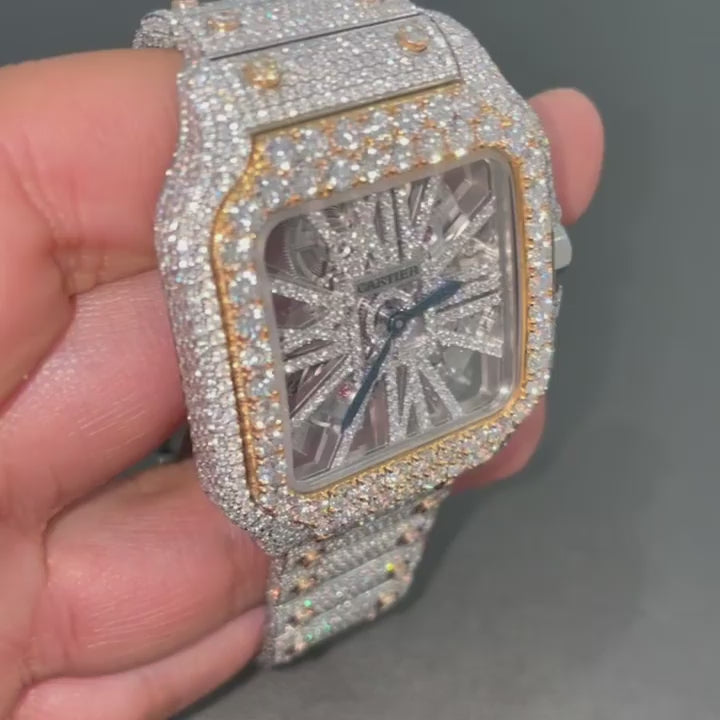Cartier Santos Skeleton Iced Out Watch