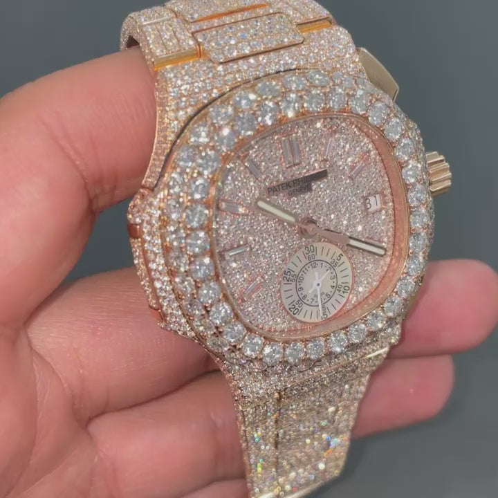 Iced Out Moissanite Patek Philippe Nautilus Chronograph Watch | Patek Philippe Moissanite Diamond Watch | VVS Diamond Patek Philippe