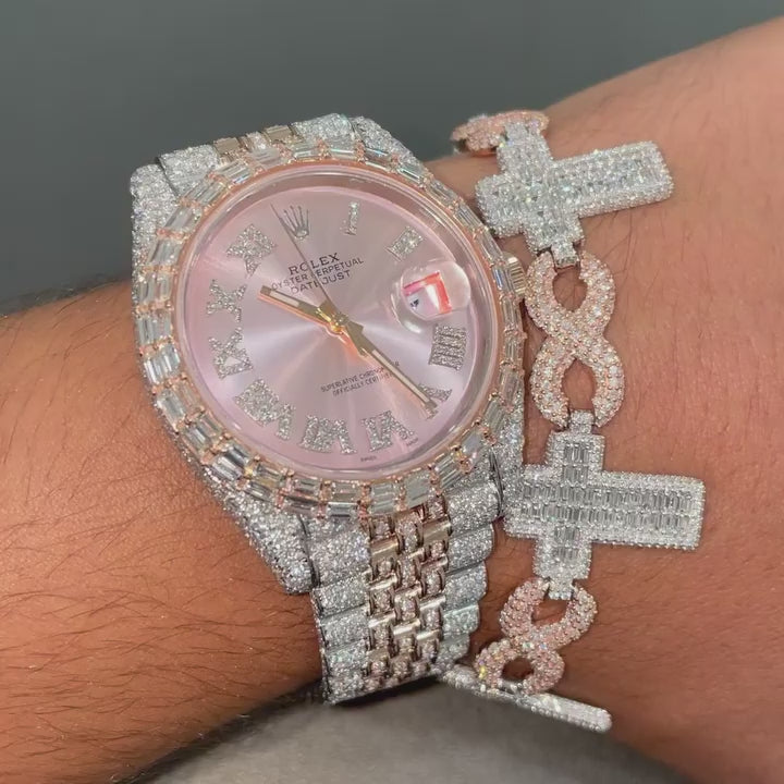 Rolex Date-Just Moissanite Diamond 36mm Women Watch | Iced Out Moissanite Watch | Moissanite Rolex Watch